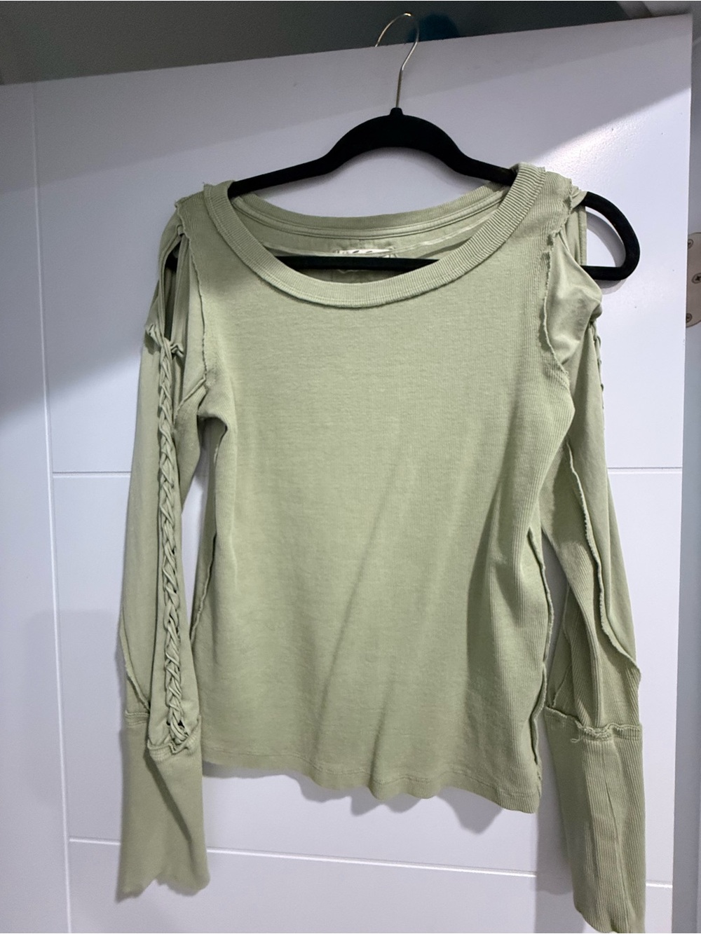 We The Free Sage Green Cold-Shoulder Long Sleeve Top